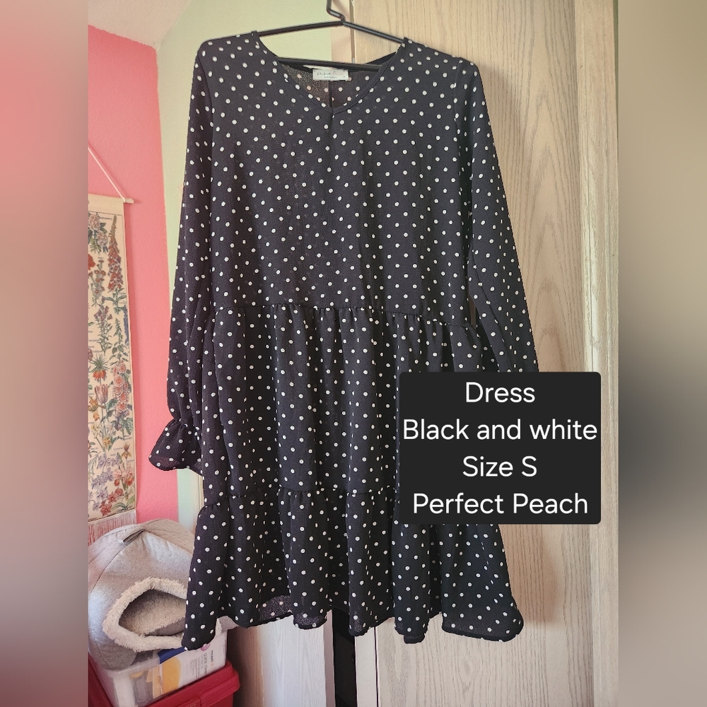 Perfect Peach Black and White Polka Dot Mini Dress
